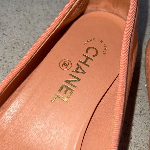 Chanel pink leather interlocking CC bow tie lambskin ballet flats cap round toes - Picture 3 of 6